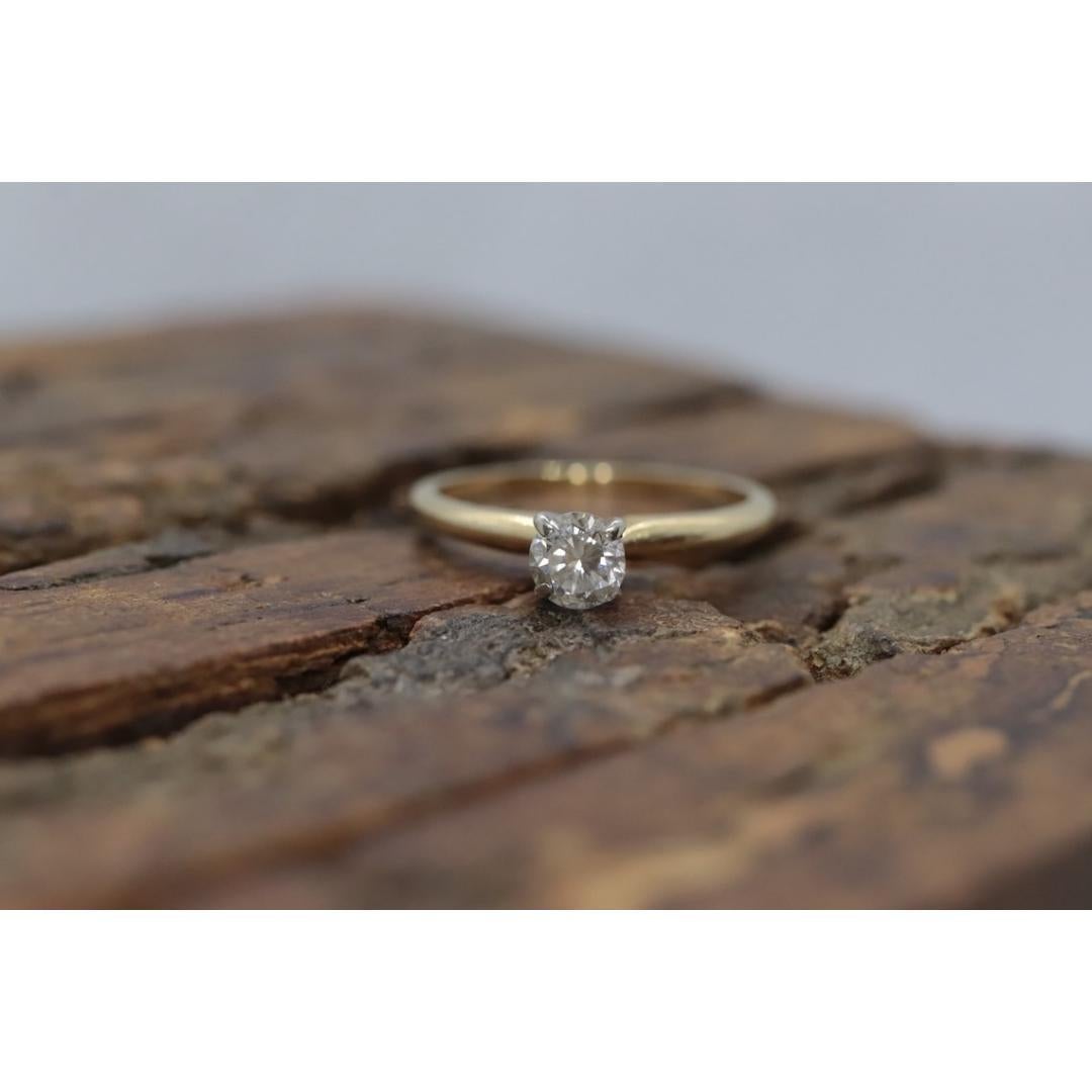 14k Round Diamond Solitaire Ring . Petite 0.28ct Diamond Engagement Ring. For Sale 2