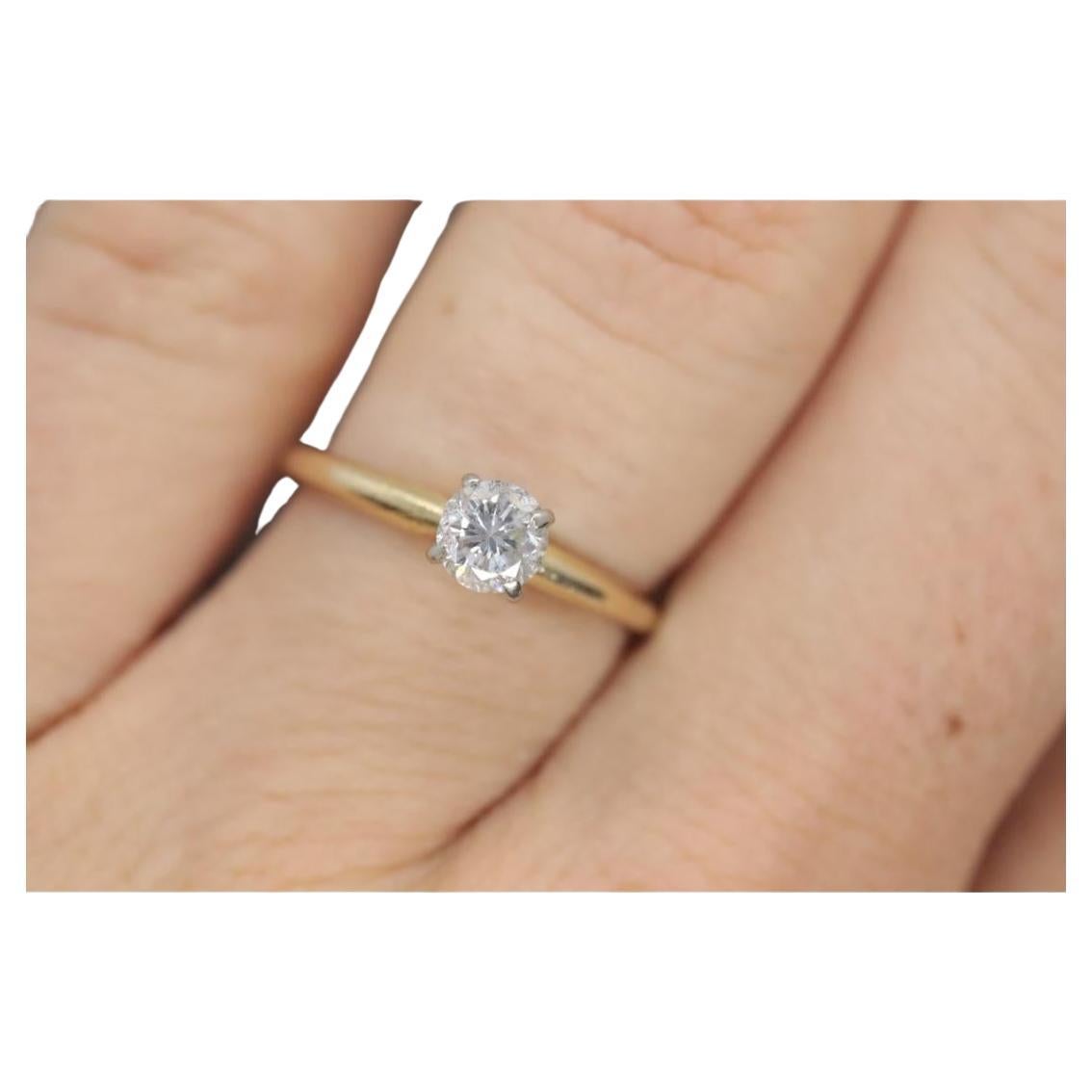 14k Round Diamond Solitaire Ring . Petite 0.28ct Diamond Engagement Ring.