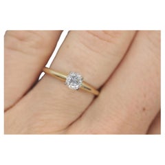14k Round Diamond Solitaire Ring . Petite 0.28ct Diamond Engagement Ring.