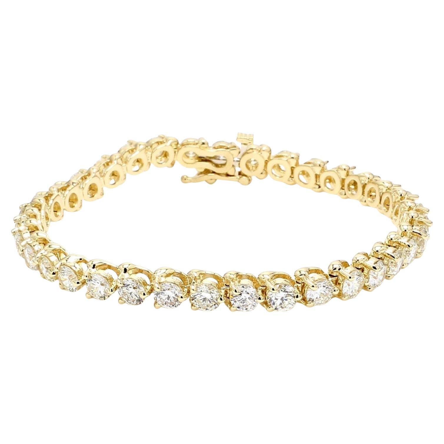 Bracciale Tennis Signature con diamante rotondo in oro giallo 14K