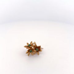 14K Round Emerald Flower Earring Studs Floral Detailing