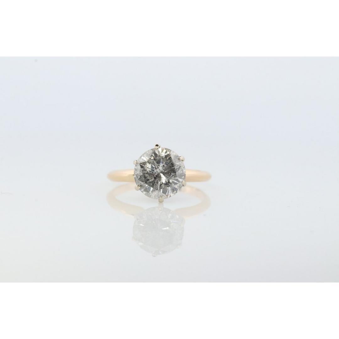 14k Round Genuine Diamond Solitaire Ring. Large 2.29ct Diamond Engagement Ring. For Sale 2