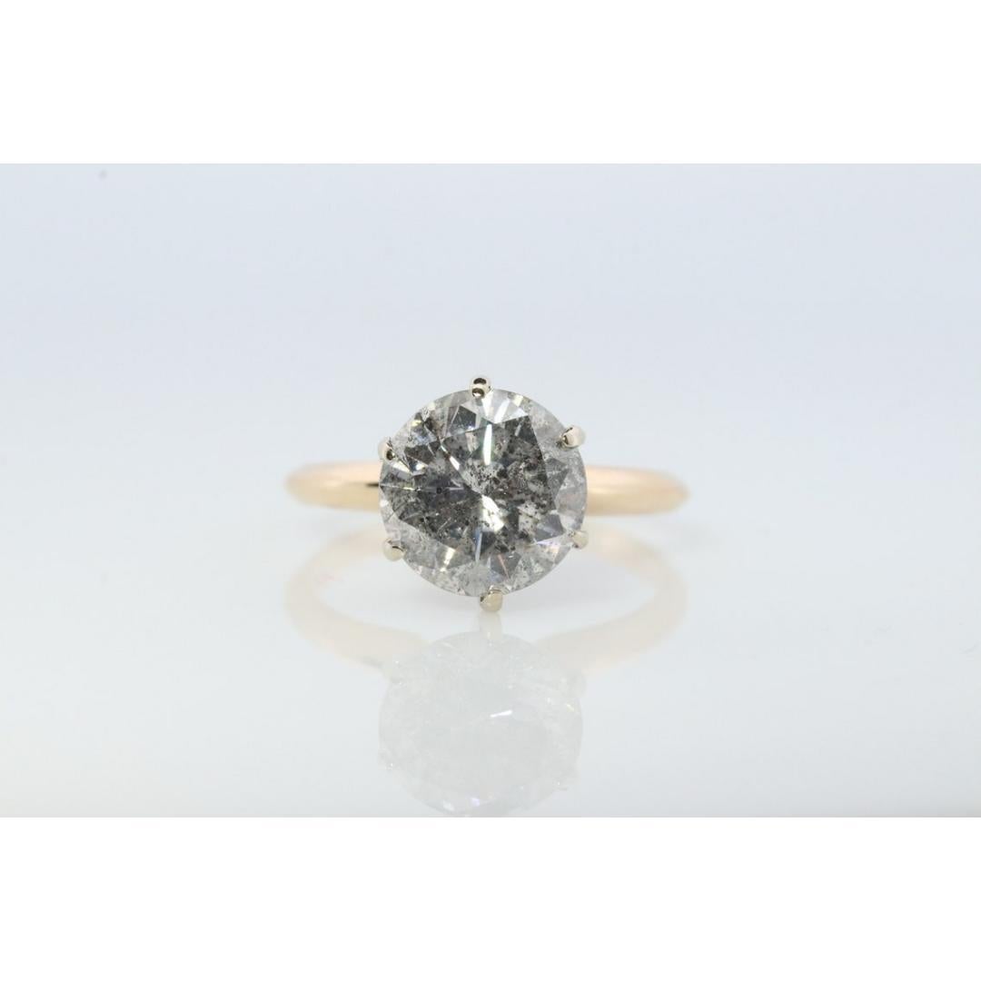14k Round Genuine Diamond Solitaire Ring. Large 2.29ct Diamond Engagement Ring. For Sale 4