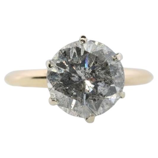 14k Round Genuine Diamond Solitaire Ring. Large 2.29ct Diamond Engagement Ring. For Sale