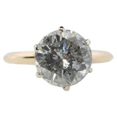 14k Round Genuine Diamond Solitaire Ring. Large 2.29ct Diamond Engagement Ring.