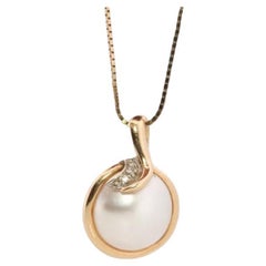 14k Round MABE Pearl Diamond Pendant. Pearl Pendant. Oritalia Mabe Pearl Drop