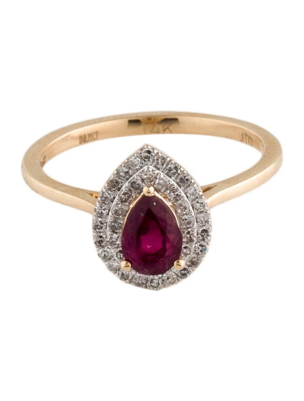 Pear Cut 14K Rubellite & Diamond Cocktail Ring Size 6.75 - Luxury Statement Jewelry Piece For Sale