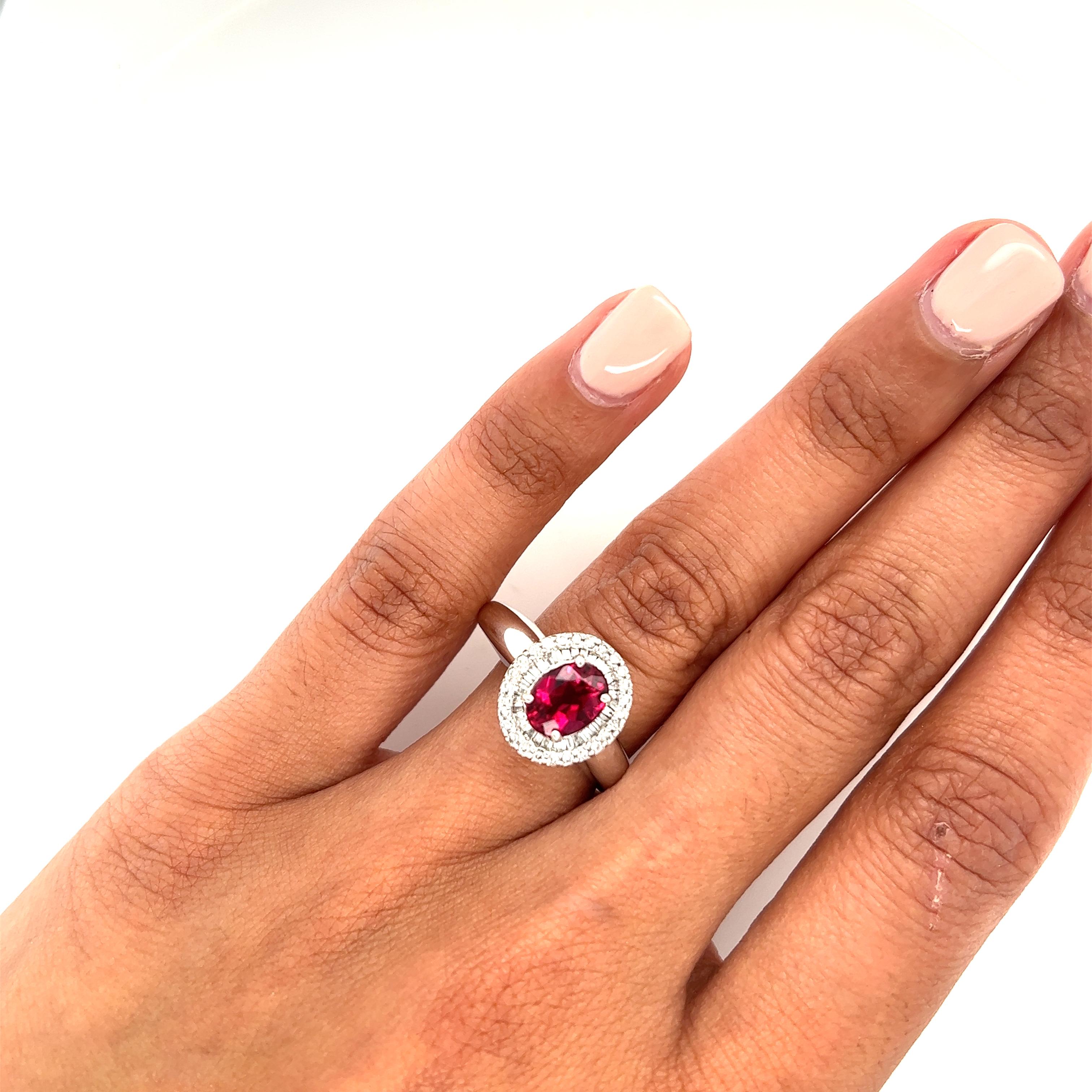 14k Rubellite Diamond Halo Engagement and Cocktail Ring In Good Condition For Sale In Atlanta, GA