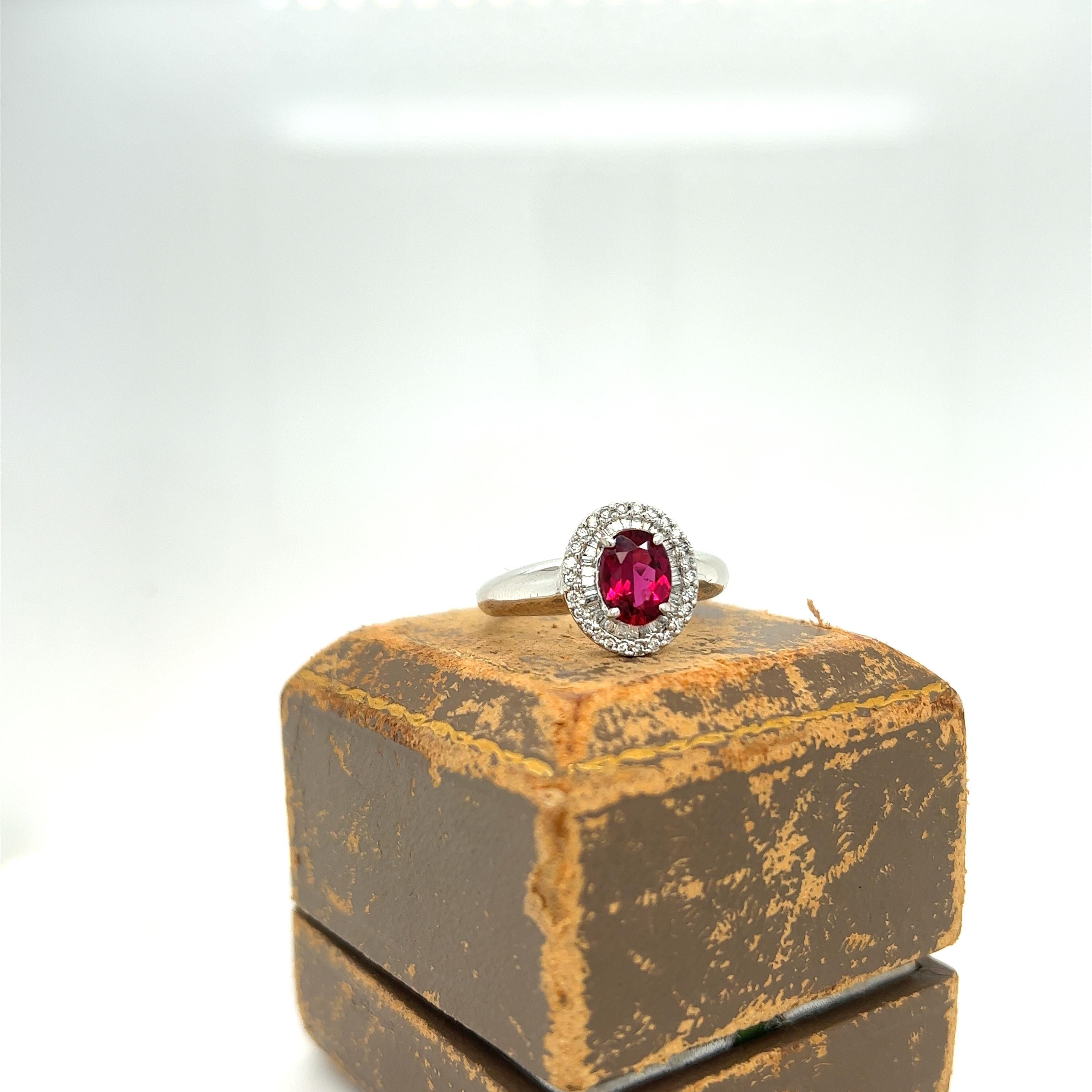 14k Rubellite Diamond Halo Engagement and Cocktail Ring For Sale 1