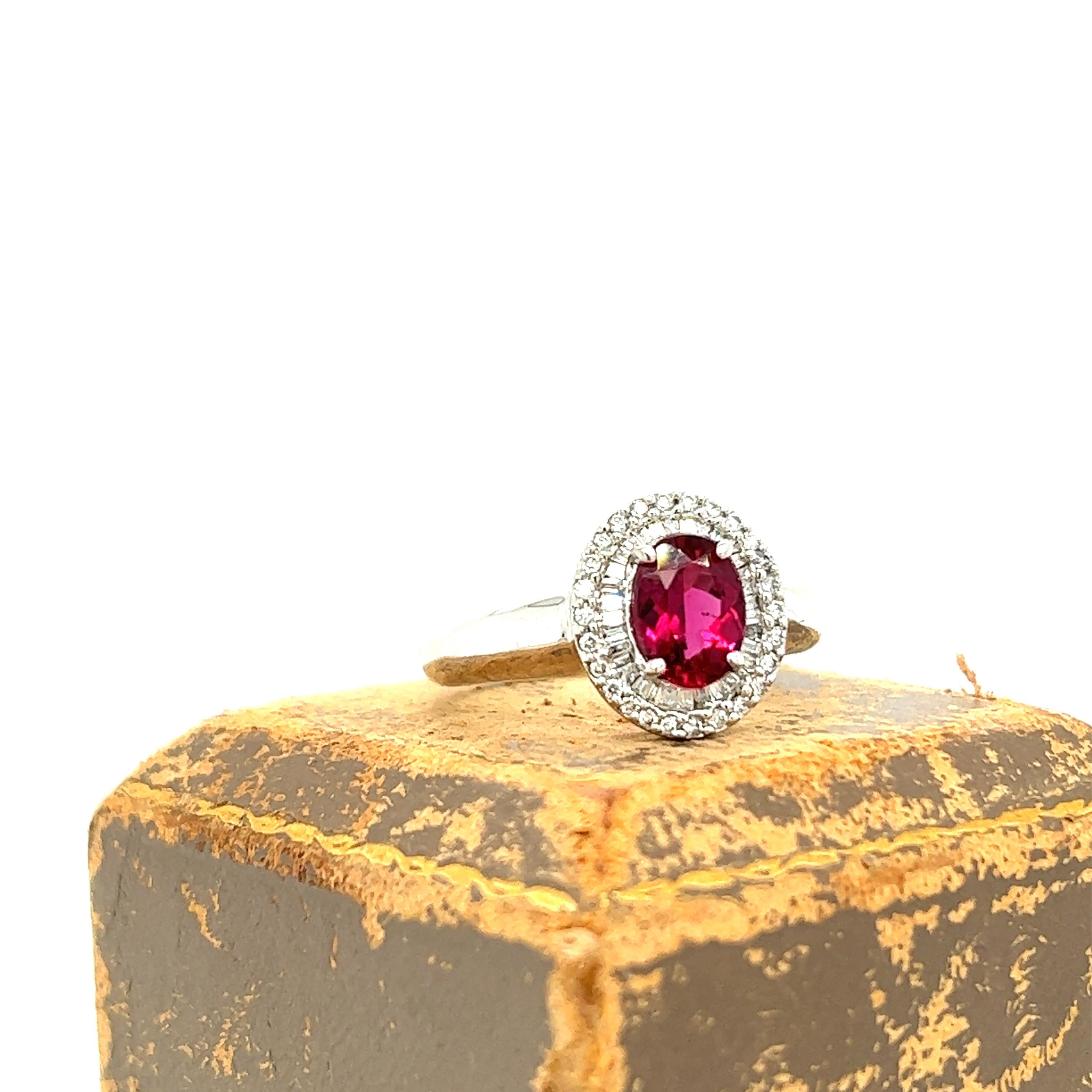 14k Rubellite Diamond Halo Engagement and Cocktail Ring For Sale 2