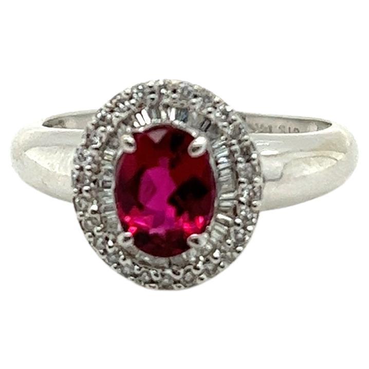 14k Rubellite Diamond Halo Engagement and Cocktail Ring For Sale