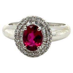 Vintage 14k Rubellite Diamond Halo Engagement and Cocktail Ring