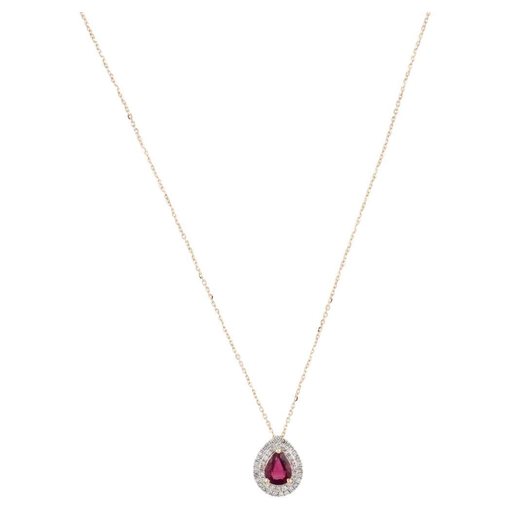 14K Rubellite & Diamond Pendant Necklace - Elegant Design, Statement Jewelry