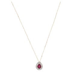 Collier pendentif en rubellite et diamants 14 carats, design élégant, bijou fantaisie