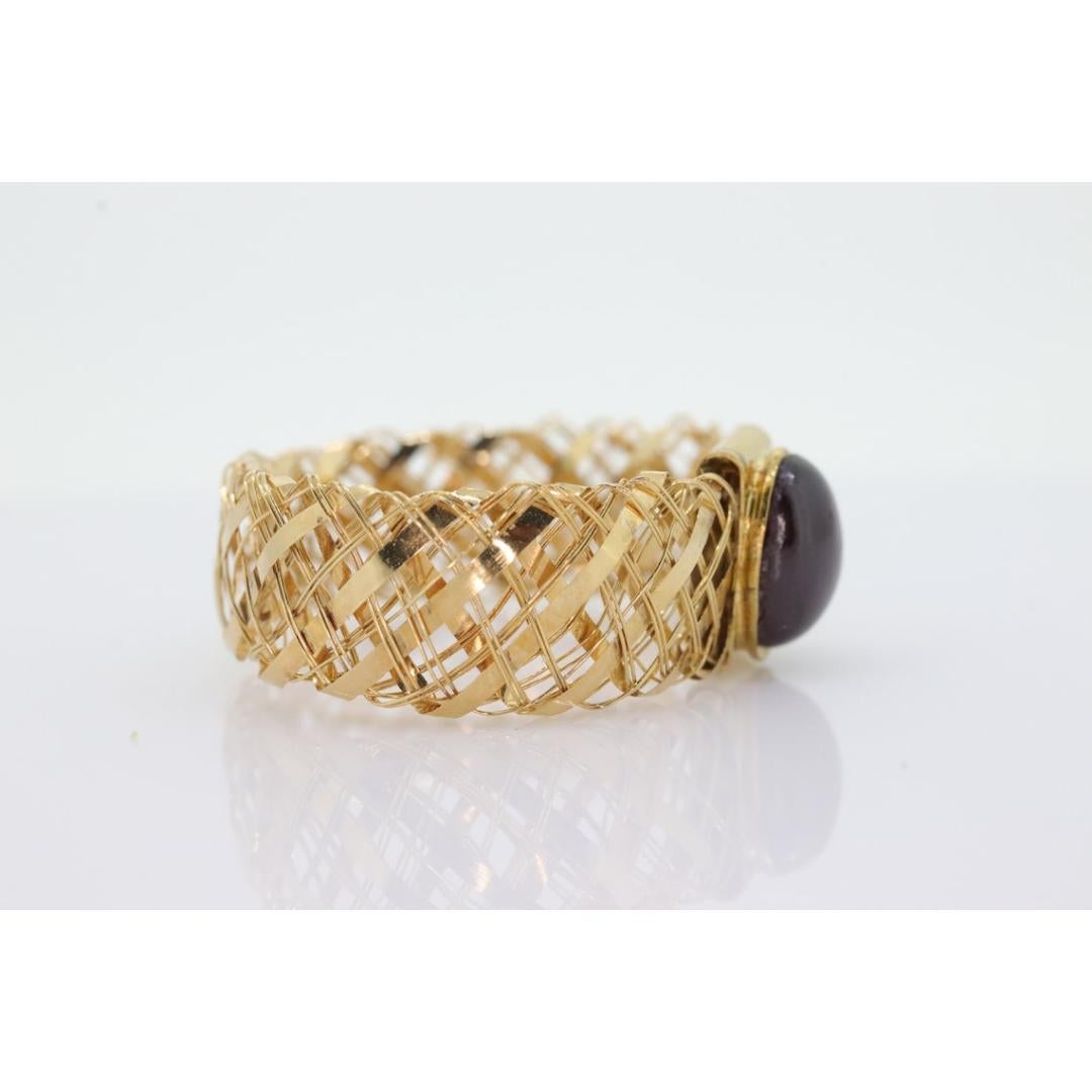 14k Rubellite Tourmaline Cabochon ring. 14 MESH ring band. For Sale 2