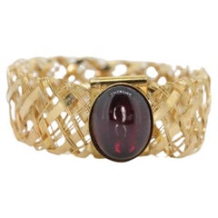 Anello con cabochon di tormalina rubellite 14k. Anello 14 MESH.