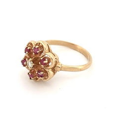 14K Ruby 0.15ctw Diamond 0.05ctw Flower Cluster Ring
