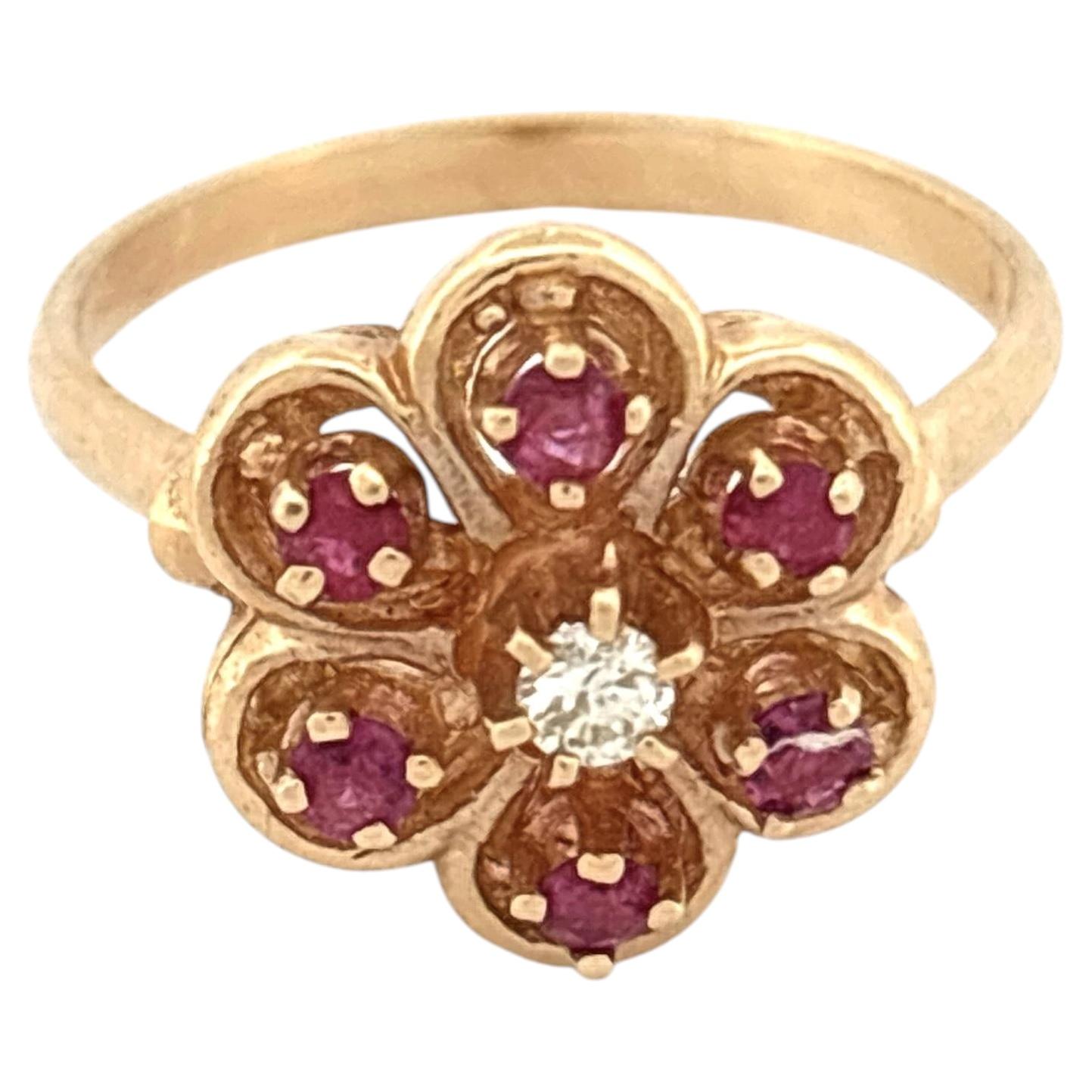 14K Ruby 0.15ctw Diamond 0.05ctw Flower Cluster Ring