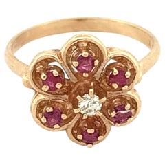 14K Ruby 0.15ctw Diamond 0.05ctw Flower Cluster Ring