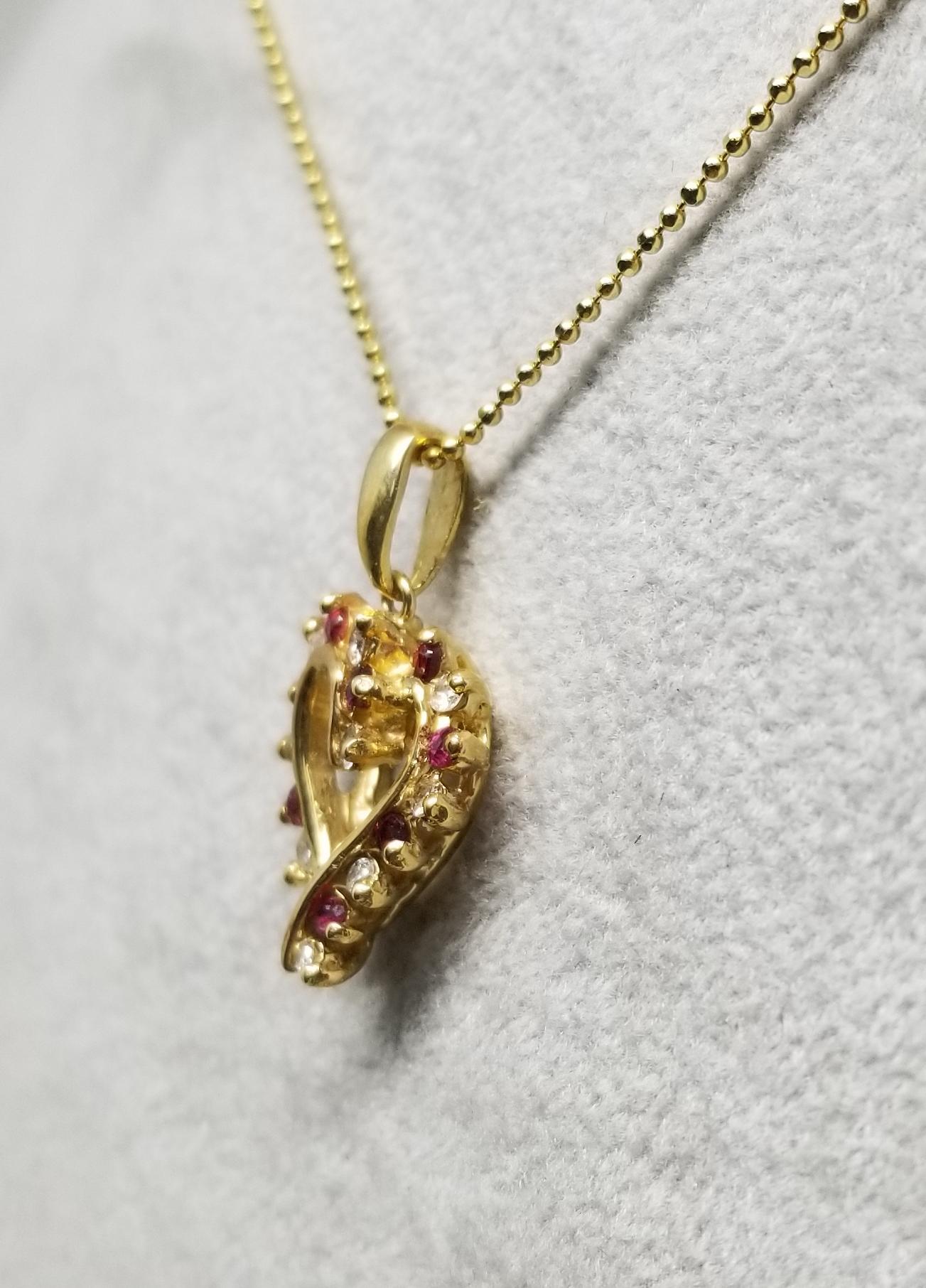 Round Cut 14 Karat Ruby and Diamond Heart For Sale