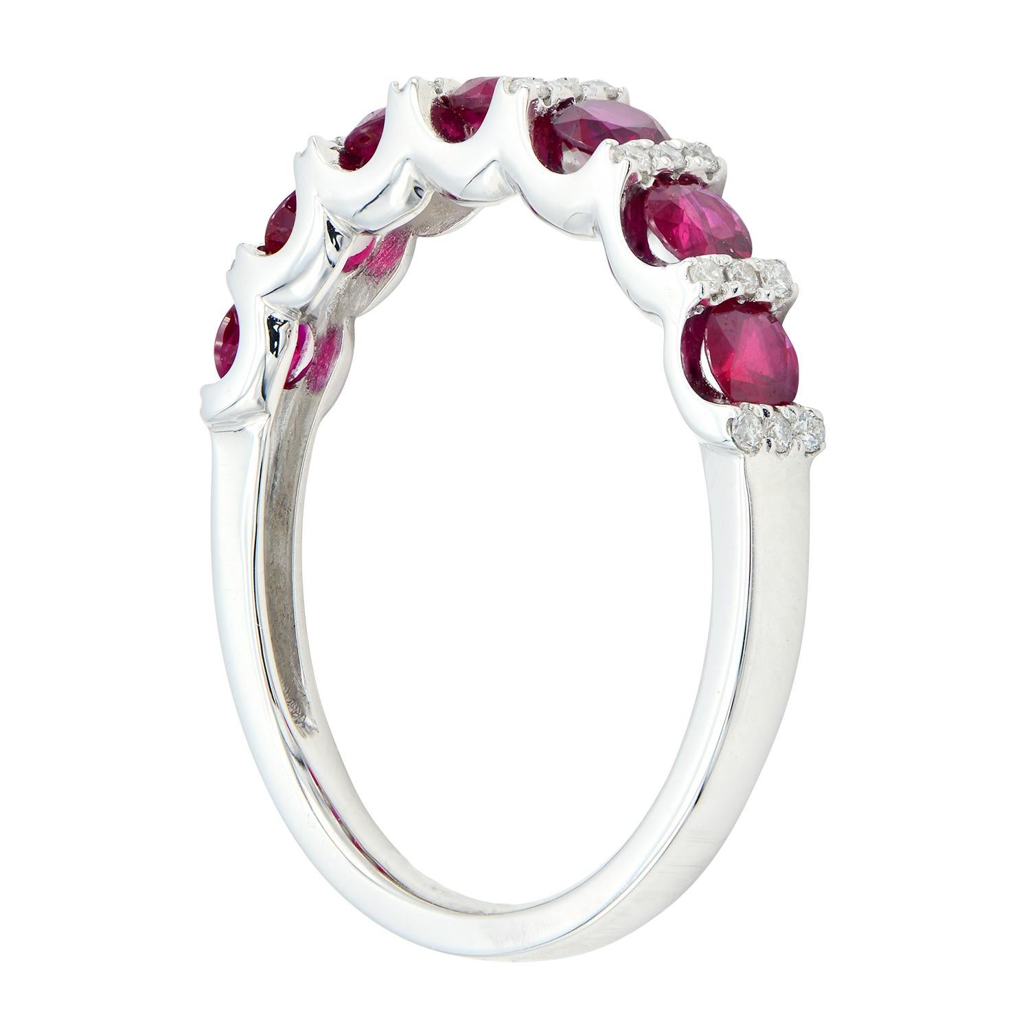 Contemporary 14K Ruby and Diamond Row Band For Sale