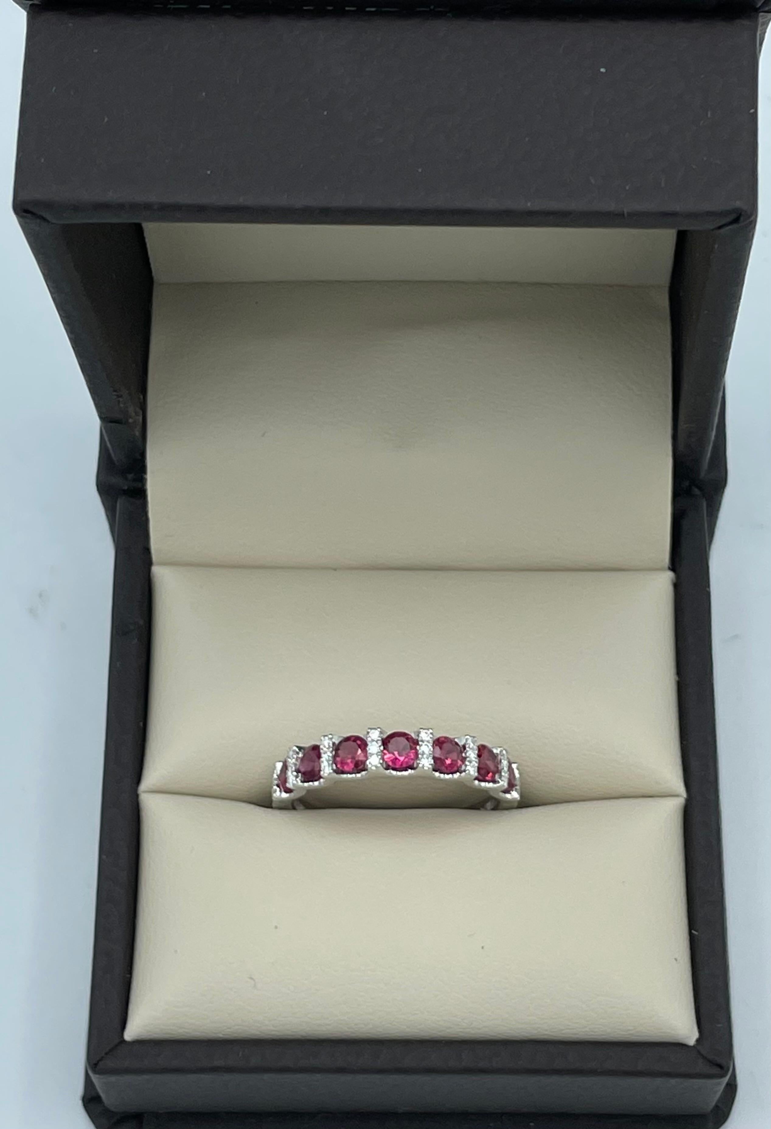 Round Cut 14K Ruby and Diamond Row Band For Sale