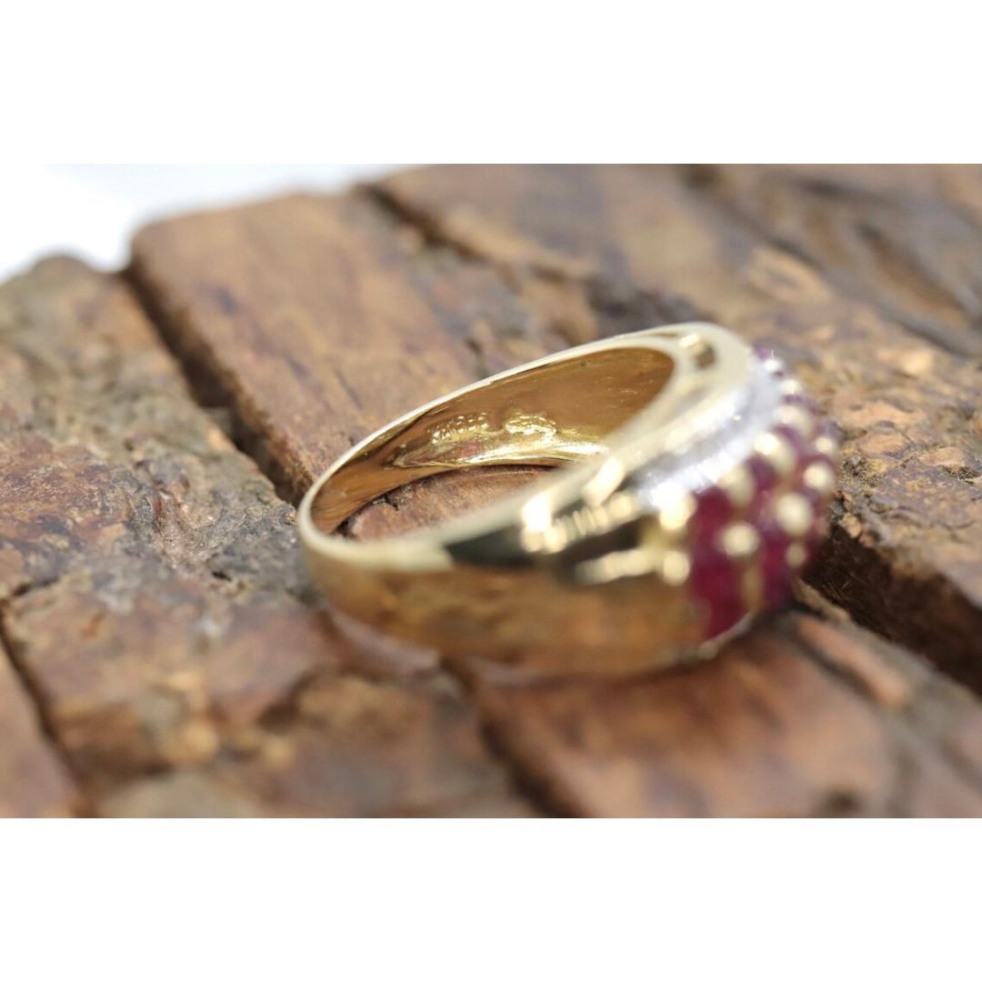 14k Rubin und Diamant breiter, mit Cluster verzierter Ring. 14k Gelbgold und Diamant 1