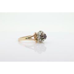 14k Ruby and Pearl Halo ring. Victorian Ruby prong set pearl cluster band.