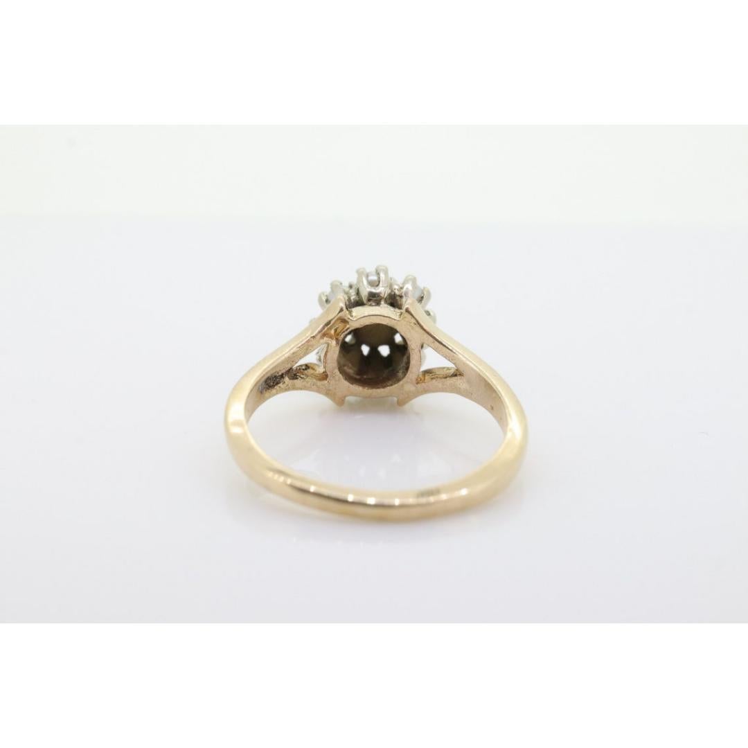 14k Rubin und Perlen Halo-Ring. Viktorianischer Rubin, zackenbesetztes Perlenkettenband. im Angebot 2