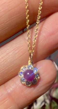 14K .80 ctw Ruby Cabochon and Diamond Halo Pendant .80 CTW