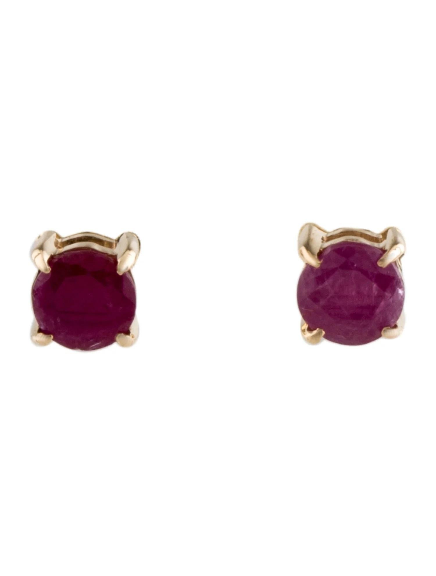 Round Cut 14K Ruby Cluster Stud Earrings  Elegant Round Faceted Rubies  Designer Signatu For Sale