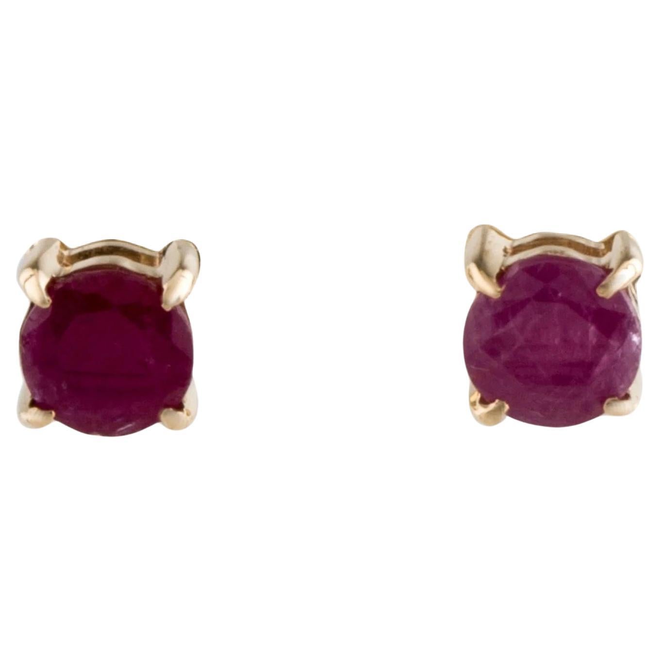 14K Ruby Cluster Stud Earrings  Elegant Round Faceted Rubies  Designer Signatu For Sale