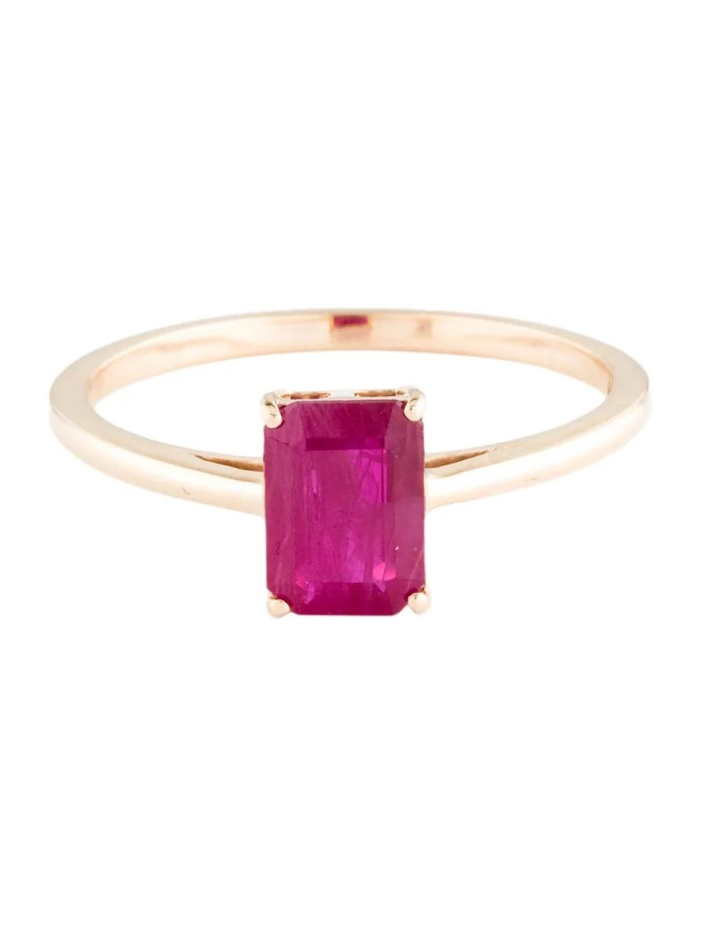 Emerald Cut 14K Ruby Cocktail Ring, Size 6.75: Elegant Red Gemstone in Yellow Gold Setting For Sale