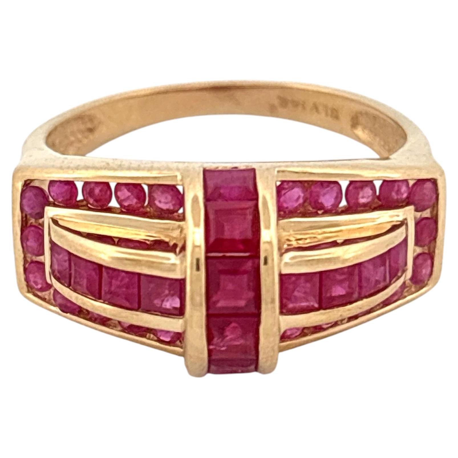 14K Yellow Gold Art Deco Ruby Ring, Vintage Design, Good Condition