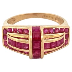 14K Yellow Gold Art Deco Ruby Ring, Vintage Design, Good Condition