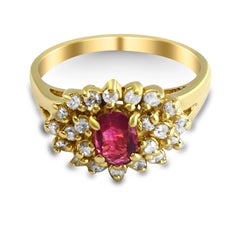 14 Karat Ruby and Diamond Cluster Ring