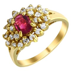 ruby and diamond cluster ring 14 Karat Ruby and Diamond Cluster Ring