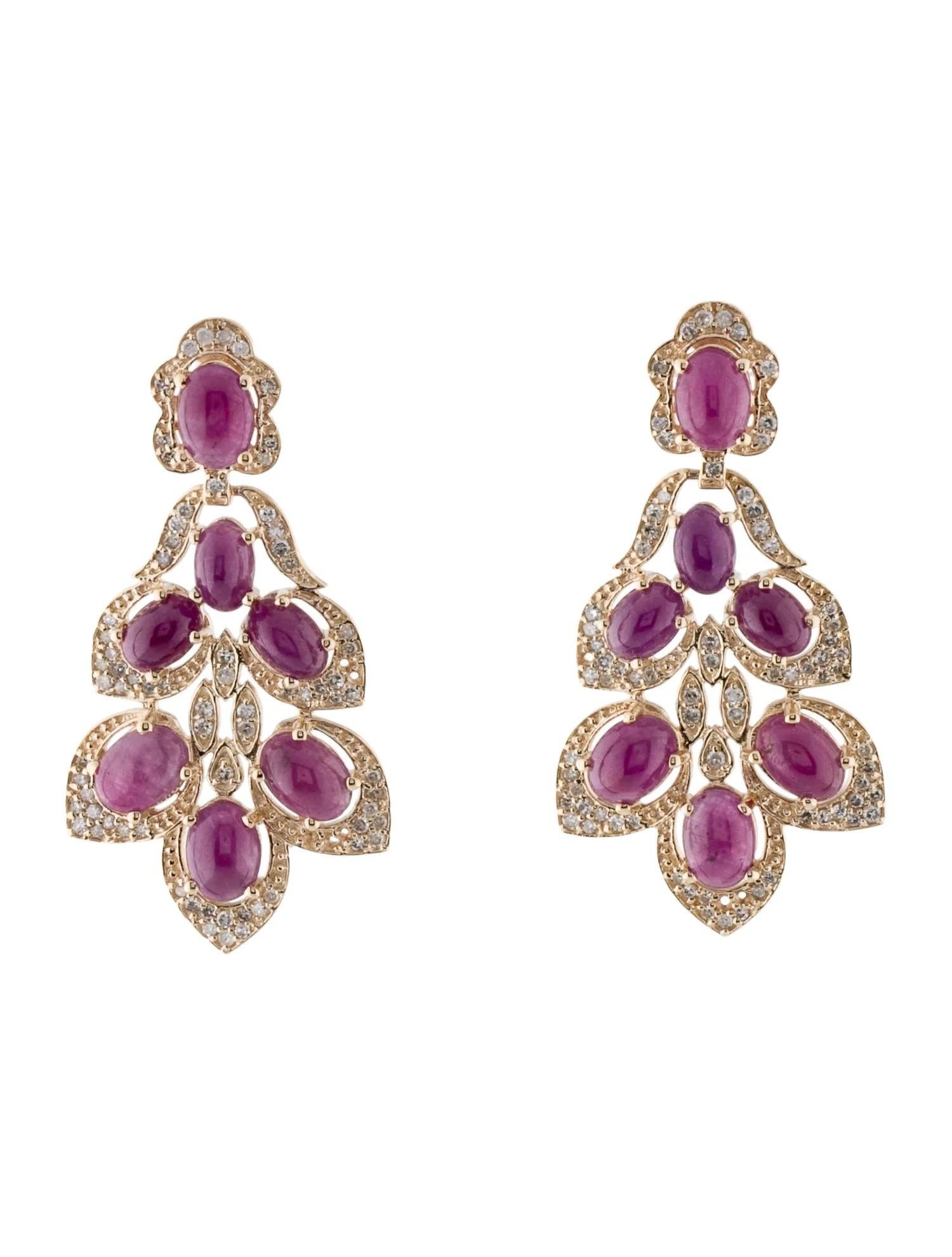 Cabochon 14K Ruby & Diamond Drop Earrings, 14.03ctw For Sale