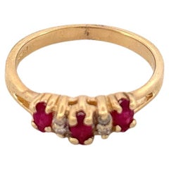 14k Yellow Gold Ruby and Diamond Cluster Ring, Late 20th Century