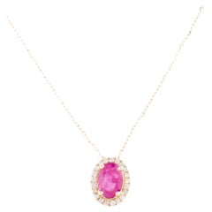 Collier à pendentif halo en rubis et diamants 14K - Elegance Timeless, pierres précieuses époustouflantes