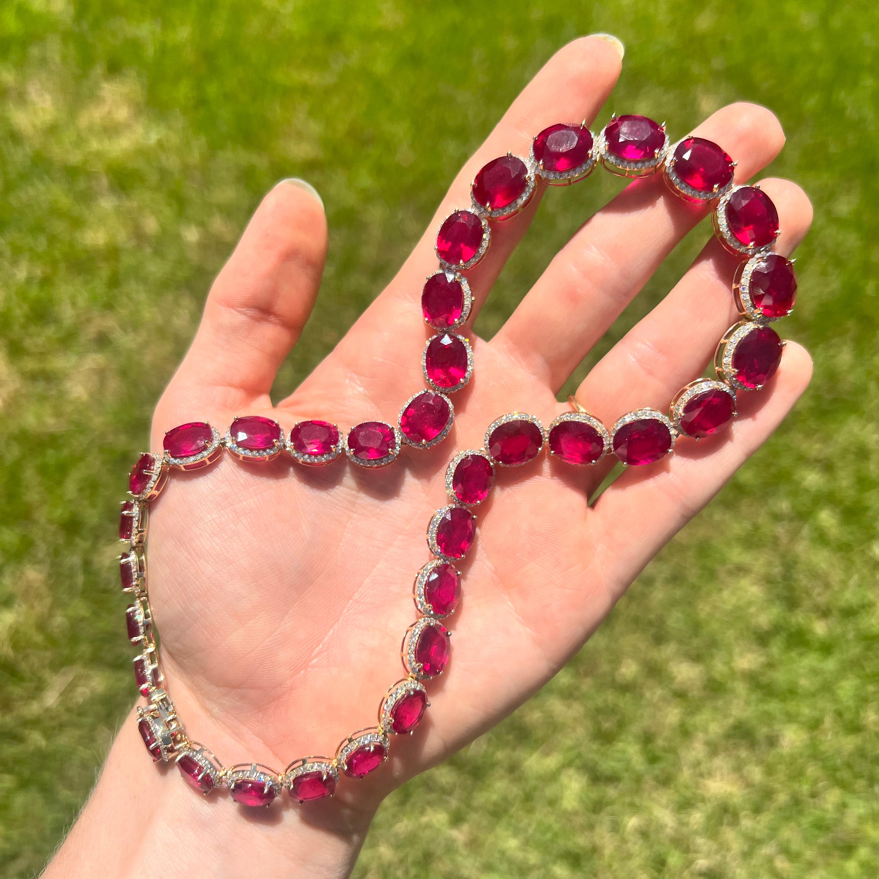 14k Ruby Diamond Necklace For Sale at 1stDibs