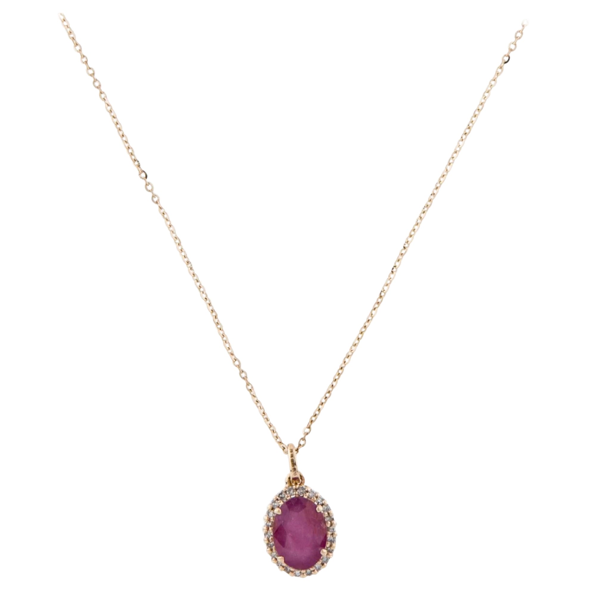 Collier à pendentifs en rubis et diamants 14K  Rubis ovale modifié de 1,70 carat  0.08