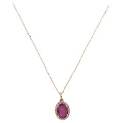 Collana con ciondolo in rubino e diamanti 14K  Rubino ovale modificato Brilliante 1,70ct  0.08