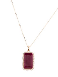 14K Ruby & Diamond Pendant Necklace - 5.39ctw Red Gemstone, Statement Jewelry