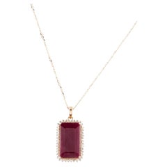 14K Ruby & Diamond Pendant Necklace - 5.39ctw Red Gemstone, Statement Jewelry