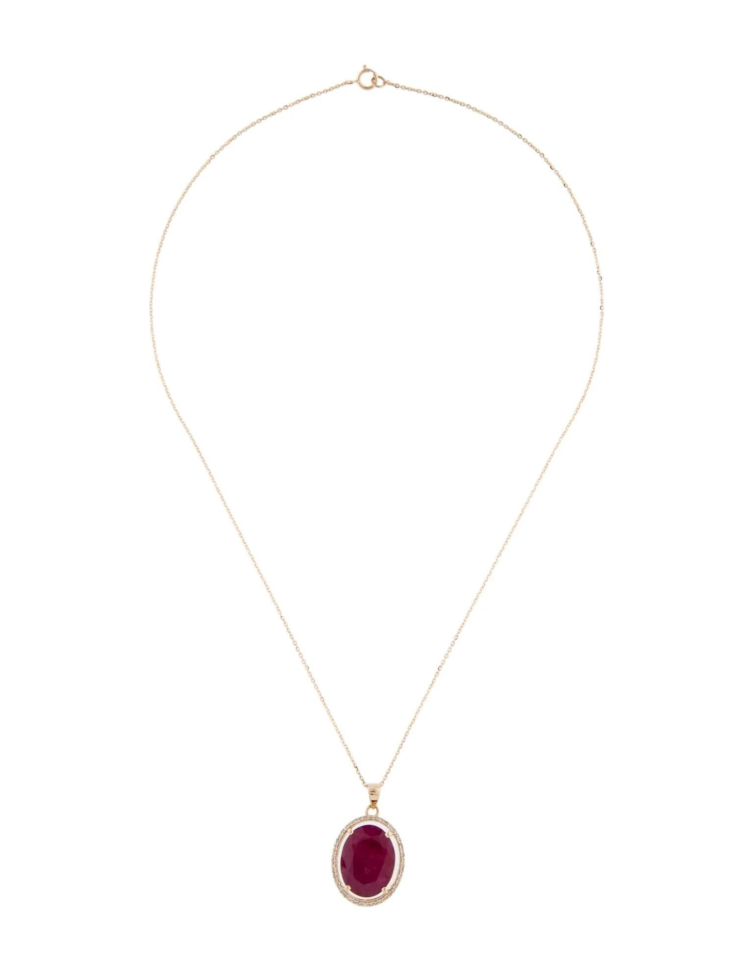 Elevate your jewelry collection with this exquisite 14K yellow gold pendant necklace featuring a captivating faceted oval ruby as its centerpiece. With a remarkable carat weight of 5.42, the vivid red ruby exudes timeless elegance and
