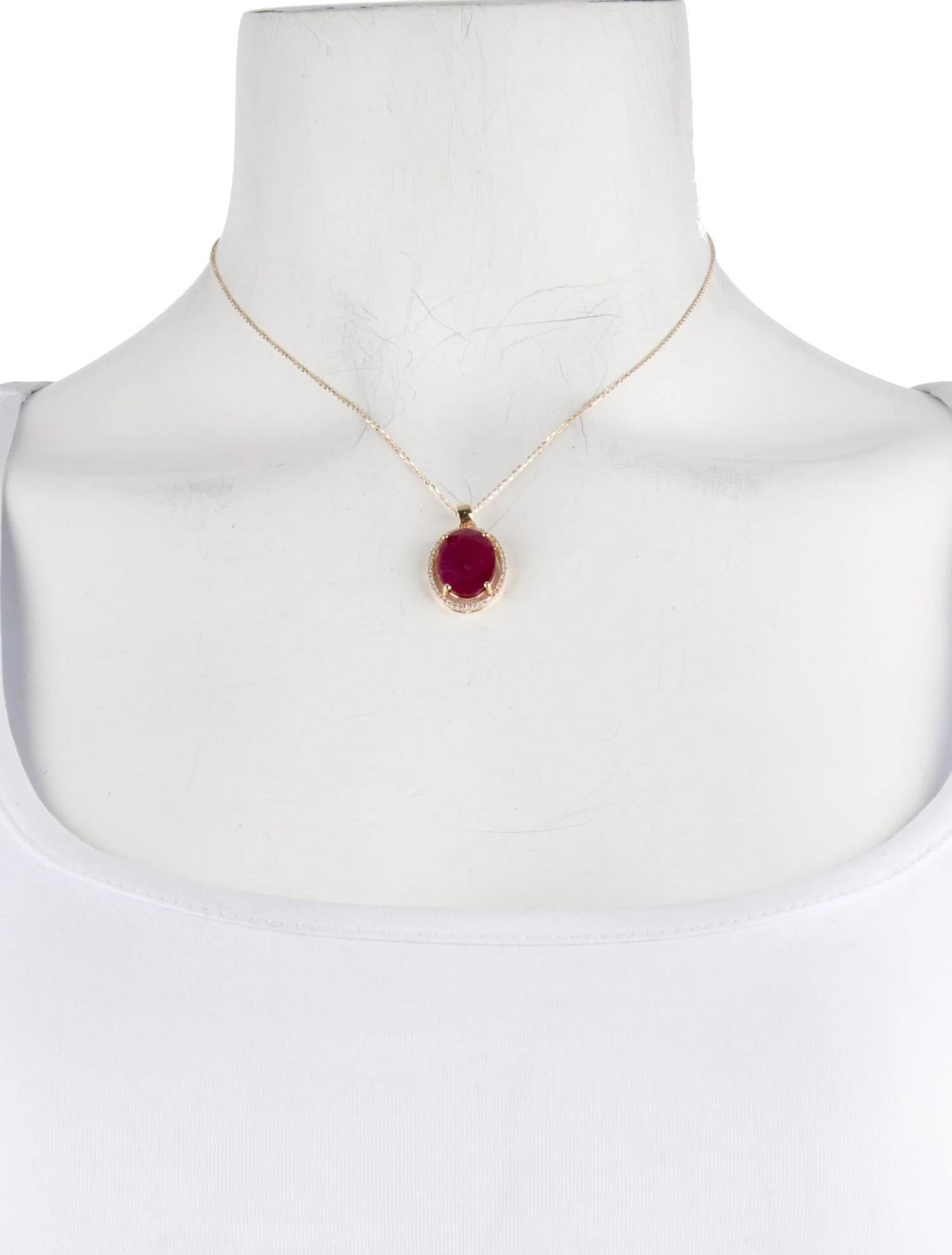 Artist 14K Ruby & Diamond Pendant Necklace  Faceted Oval Ruby  5.42ct  Yellow Gold For Sale
