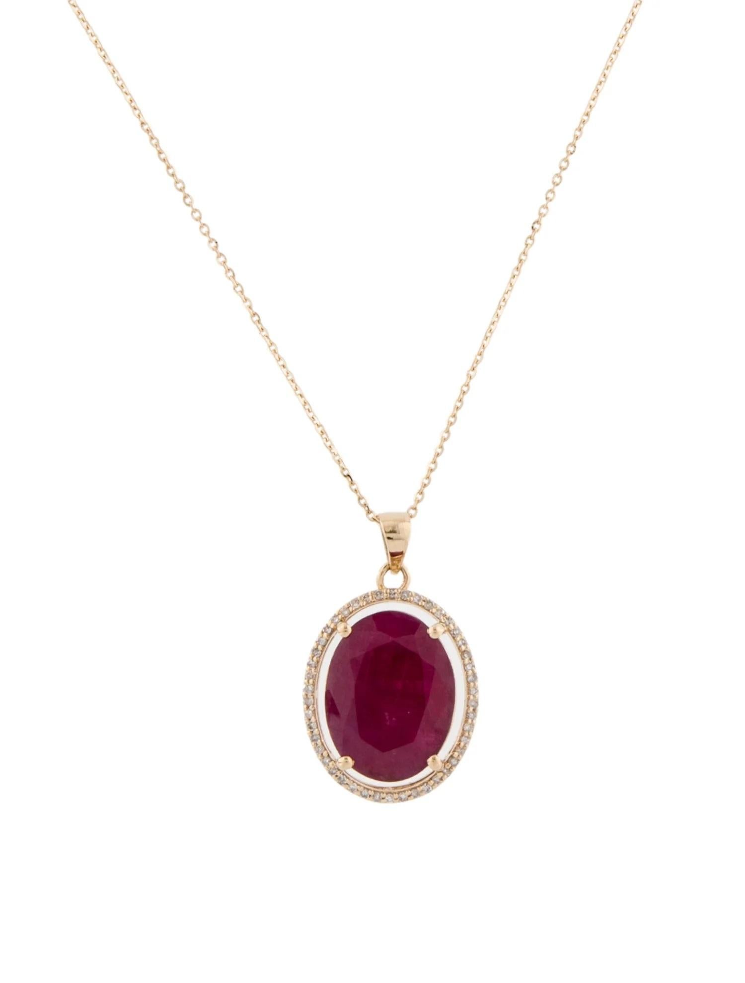 Oval Cut 14K Ruby & Diamond Pendant Necklace  Faceted Oval Ruby  5.42ct  Yellow Gold For Sale