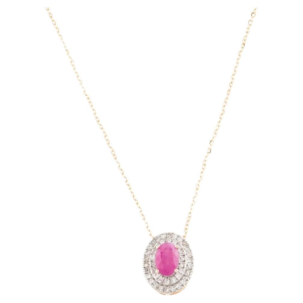14K Ruby Diamond Pendant Necklace - Vintage Style Jewelry, Luxury Piece For Sale