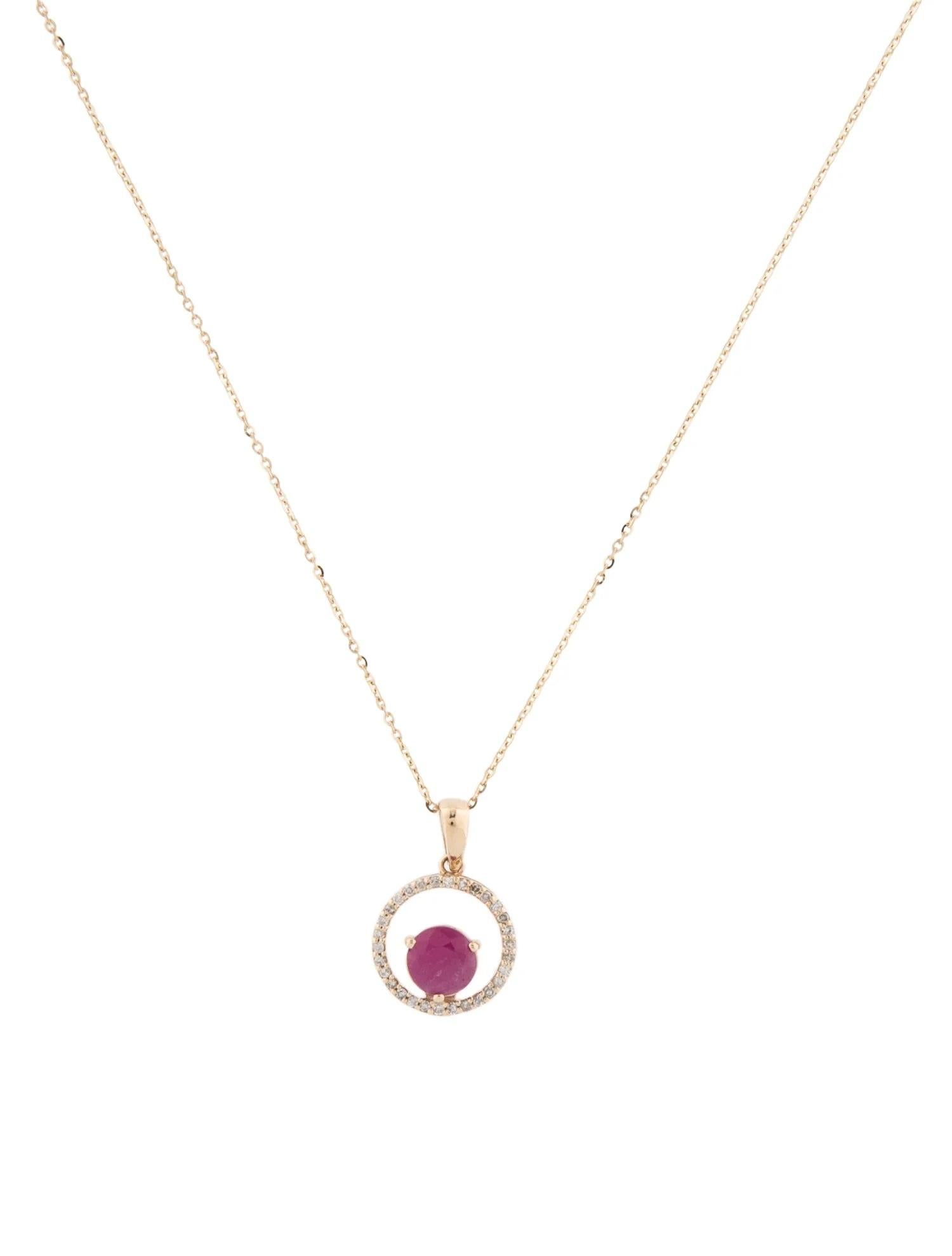 Round Cut 14K Ruby & Diamond Pendant Necklace  Yellow Gold  Round Ruby  0.86ct  Near C For Sale